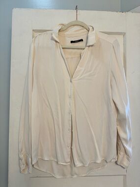 Silk Ivory Button-Front Shirt